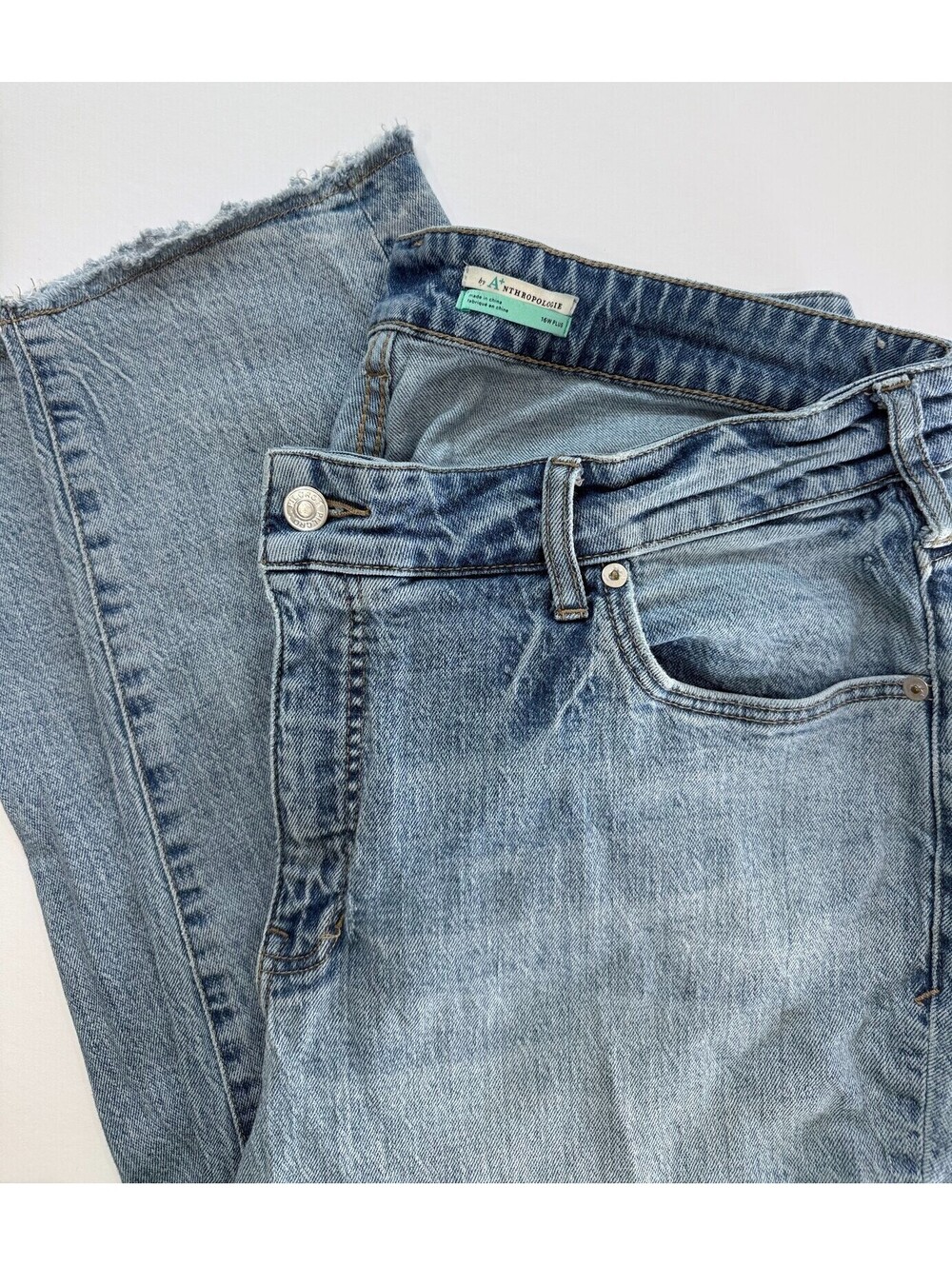 Pilcro Anthropologie The Vintage Straight Jeans 16W High Rise Raw Hem Light Wash